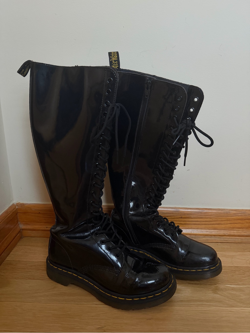 Doc Marten 12270 Black Patent Knee-High Lace-Up Boots